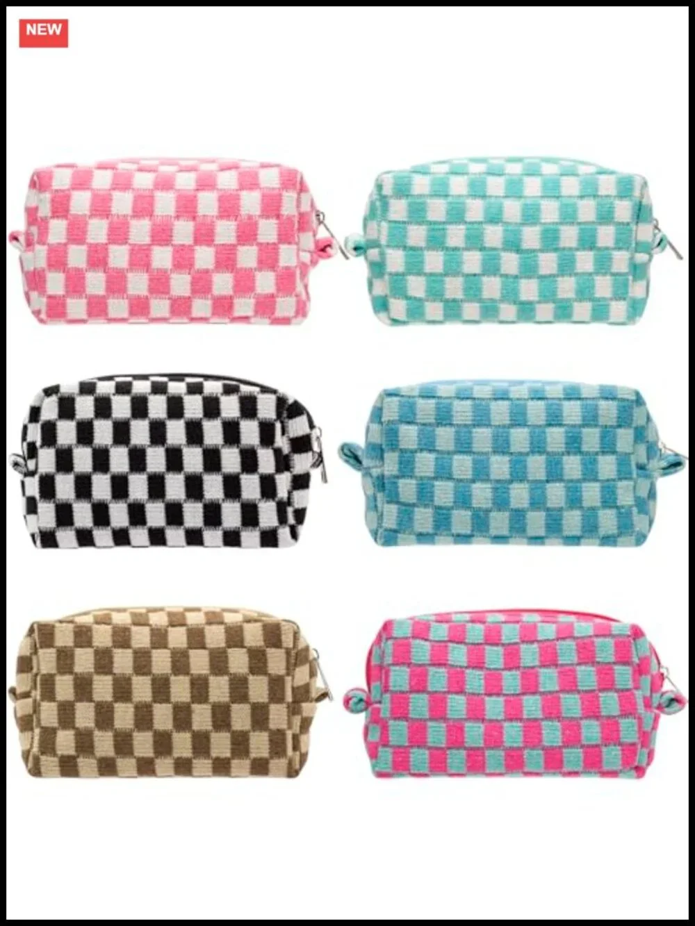 Checkered Makeup Bag Set of 6 - Small Cosmetic Pouch Travel Organizer for Women